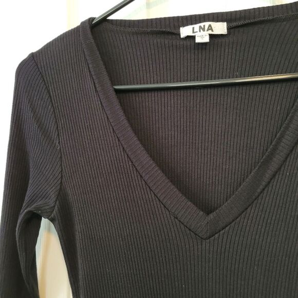 LNA Black Ribbed V-Neck Bodycon Mini Dress Size Small - Picture 3 of 5